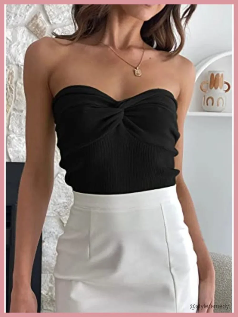 Soft Twist-Knot Ribbed Knit Strapless Crop Tube Top, Sleeveless Summer Beach